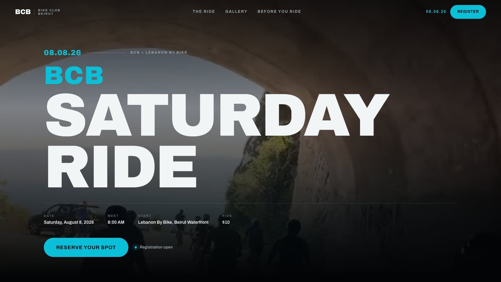 The BCB Saturday Ride event website, built on Blend
