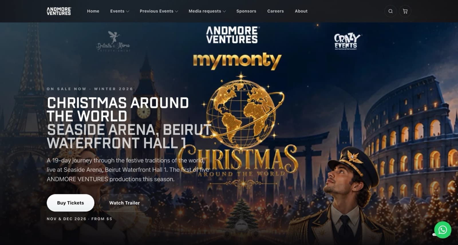 The andmoreventures.co website, AndMore Ventures' own box office, running on Blend