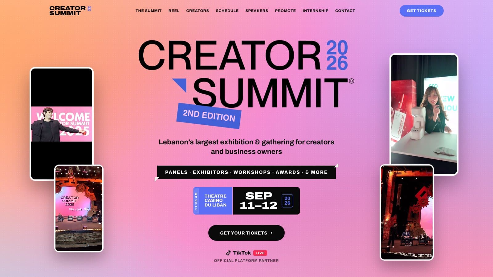The Creator Summit 2026 website, second edition at Casino du Liban, on desktop