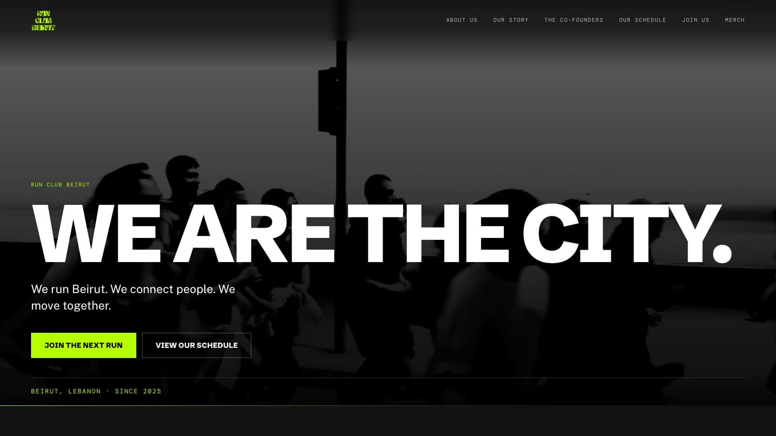 The Run Club Beirut website, We are the city., on desktop