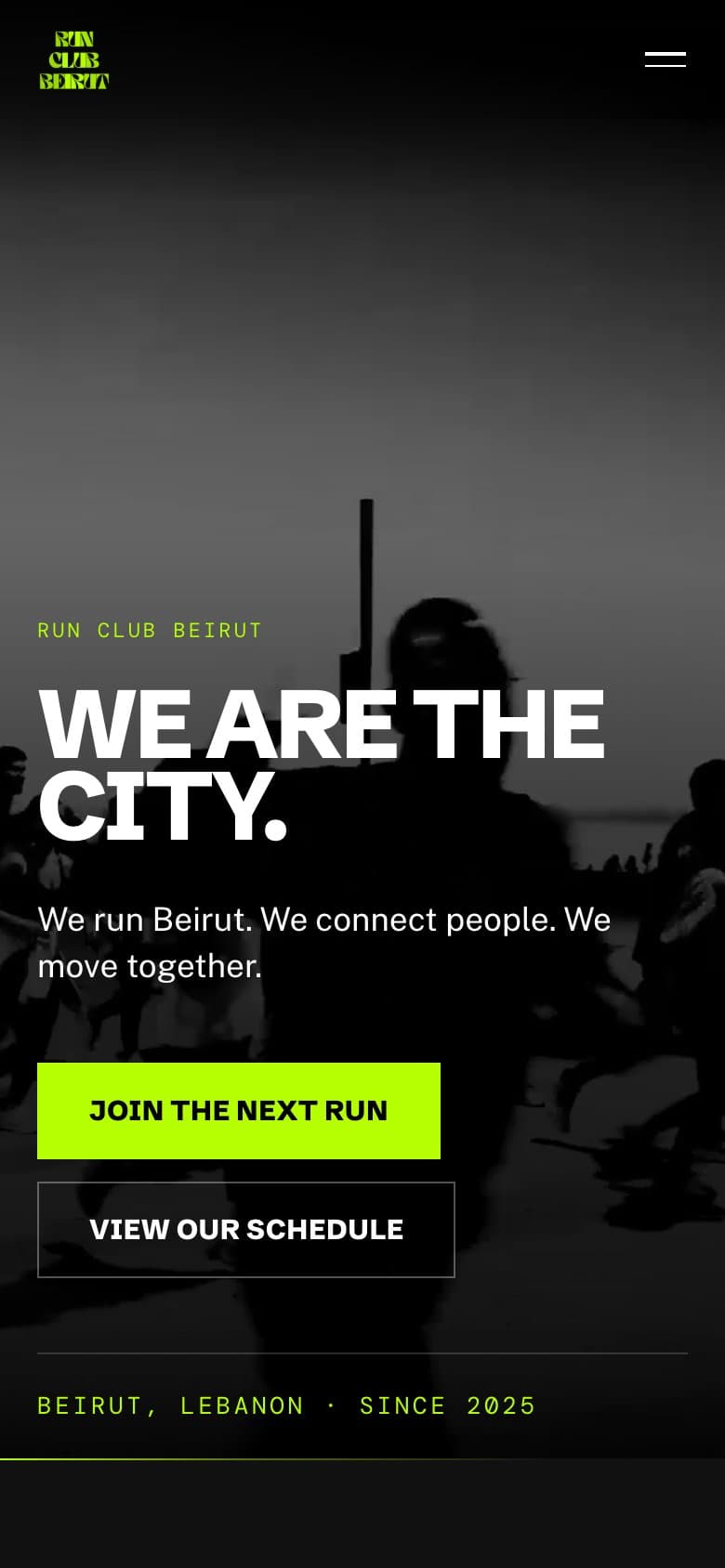 The Run Club Beirut website, We are the city., on a phone