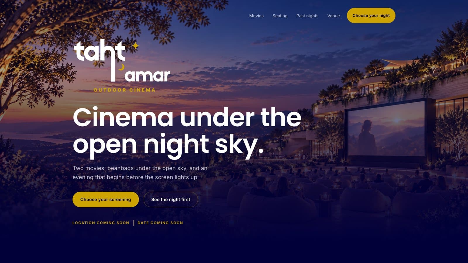 The Taht L Amar outdoor cinema website, Cinema under the open night sky, on desktop
