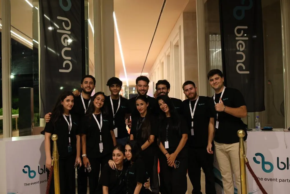 The Blend team under the Blend banners at Casino du Liban.